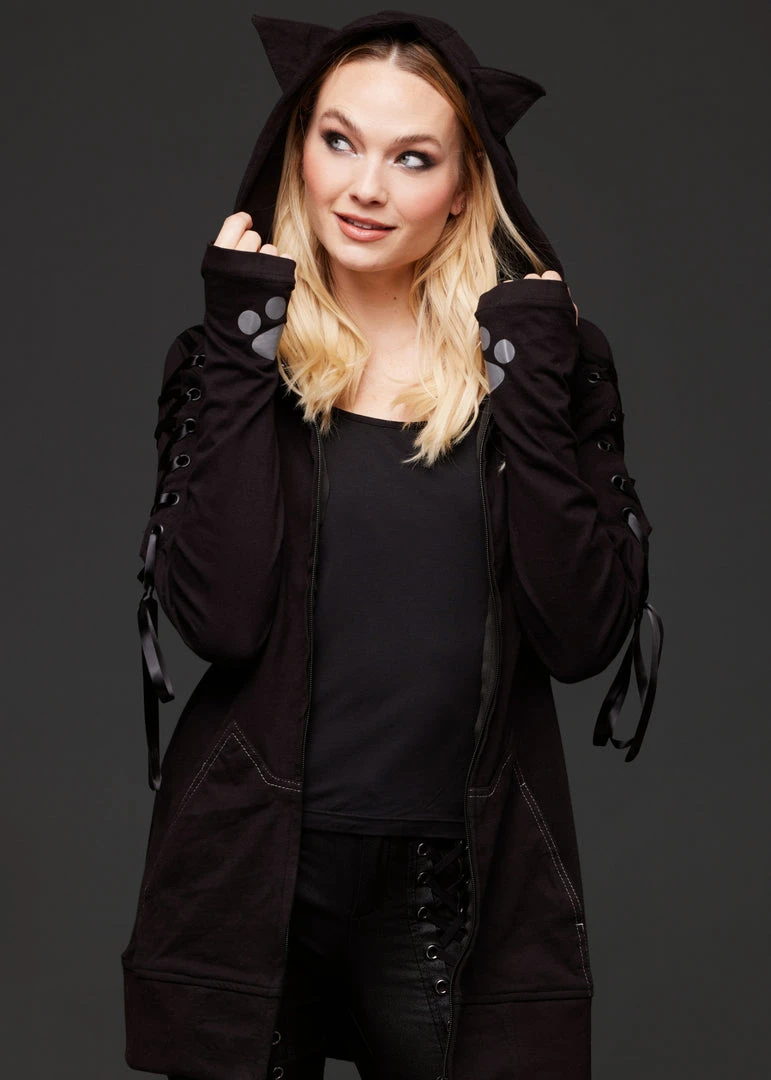 Pretty Attitude Stray Cat Black And White Kitty Full Zip Hoodie