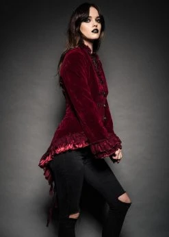 Pretty Attitude Velvet Vision Burgundy Tail Jacket With Back Lacing