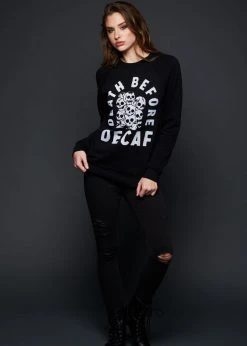 Pyknic Death Before Decaf Skull Sweatshirt