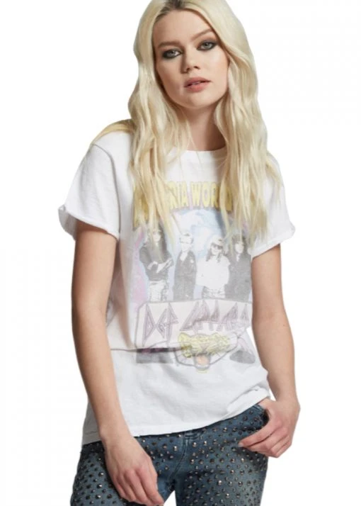 Recycled Karma White Label White Def Leppard Hysteria Tour Band Tee