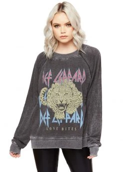Recycled Karma Def Leppard Love Bites Sweater Long Sleeve Band Shirt White Label