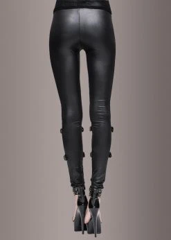 Pretty Attitude Faux Leather Lace Up Pants With Buckles Black Label