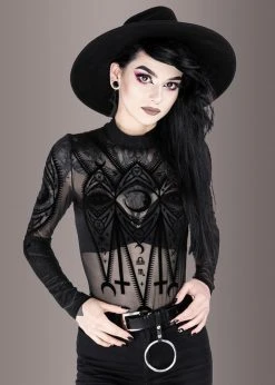 Restyle Moon Magic Sheer Long Sleeve Goth Bodysuit