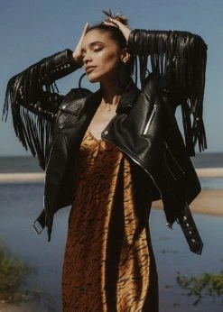 Azalea Wang White Label Rockstar Vegan Leather Fringe Jacket With Studs