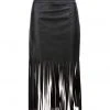 Pretty Attitude White Label Summer Wild Faux Leather Midi Fringe Skirt