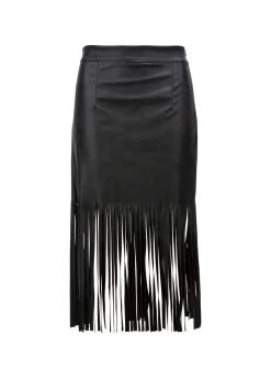 Pretty Attitude White Label Summer Wild Faux Leather Midi Fringe Skirt
