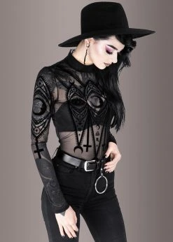 Restyle Moon Magic Sheer Long Sleeve Goth Bodysuit