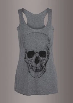 Pretty Attitude Lets Get Rocked Heather Grey Skull Loose Fit Tank Top Black Label