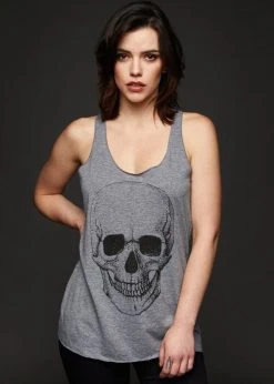 Pretty Attitude Lets Get Rocked Heather Grey Skull Loose Fit Tank Top Black Label