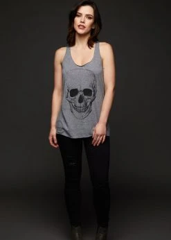 Pretty Attitude Lets Get Rocked Heather Grey Skull Loose Fit Tank Top Black Label