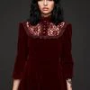Pretty Attitude Still Loving You Burgundy Velvet High Collar Dress With Lace Details Black Label