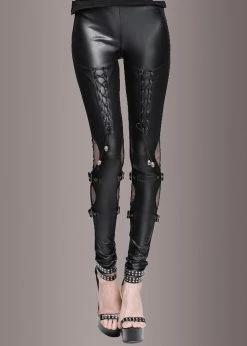 Pretty Attitude Faux Leather Lace Up Pants With Buckles Black Label