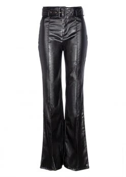 Pretty Attitude Black Vegan Leather Bell Bottoms With Belt
