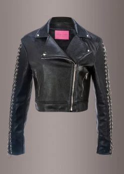 Pretty Attitude Faux Leather Moto Jacket With O-Ring Details Black Label