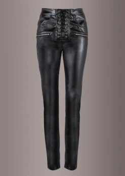 Pretty Attitude Black Faux Leather Skinny Fit Lace Up Pants Black Label