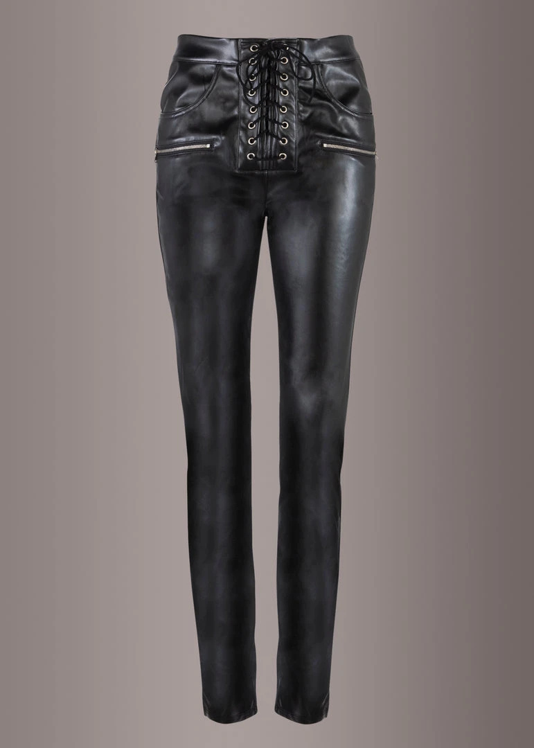 Pretty Attitude Black Faux Leather Skinny Fit Lace Up Pants Black Label