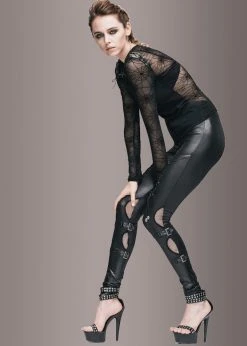 Pretty Attitude Faux Leather Lace Up Pants With Buckles Black Label