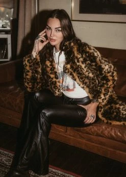 Pretty Attitude White Label Wild Night Oversized Animal Print Faux Fur Coat