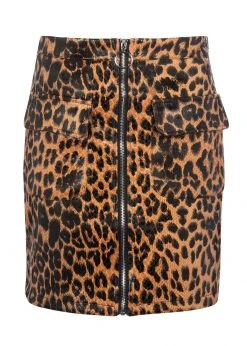 Pretty Attitude White Label Leopard Animal Print Mini Skirt With Zipper Detailing