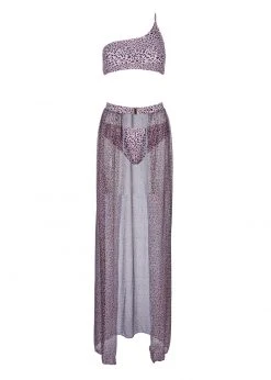 Pretty Attitude Animal Print 3 Piece Swimsuit Set With Maxi Coverup Skirt White Label