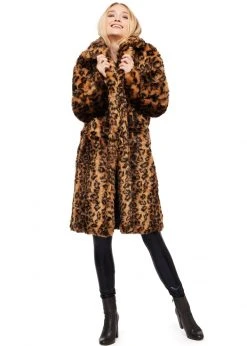Pretty Attitude White Label Wild Night Oversized Animal Print Faux Fur Coat