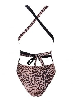 Pretty Attitude White Label Animal Print Deep V Swimsuit With Tie Belt