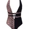 Pretty Attitude White Label Animal Print Deep V Swimsuit With Tie Belt