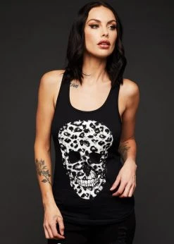 Pretty Attitude Renegade Leopard Print Skull Tank Top Sleeveless Tee Black Label