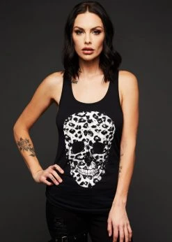 Pretty Attitude Renegade Leopard Print Skull Tank Top Sleeveless Tee Black Label