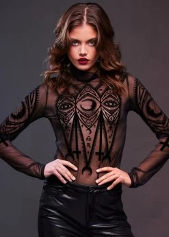Restyle Moon Magic Sheer Long Sleeve Goth Bodysuit
