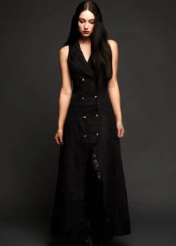 Pretty Attitude Black Long Sleeveless Gothic Coat Black Label