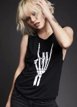 Pretty Attitude Hell Raiser Skeleton Heavy Metal Hand Loose Fit Tank Top Black Label