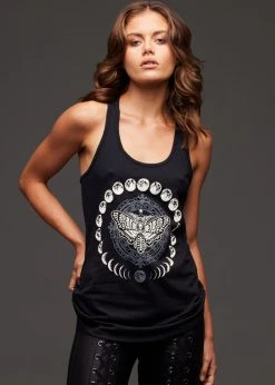 Pretty Attitude Death's Head Moth And Moon Phases Sleeveless Graphic Tee