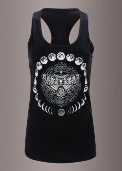 Pretty Attitude Death's Head Moth And Moon Phases Sleeveless Graphic Tee