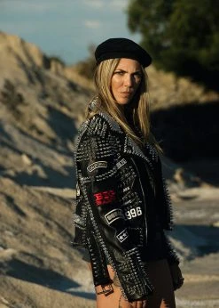 Pretty Attitude All Over Studded Moto Jacket With Patches Black Label