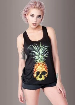 Pretty Attitude Pina Skulllada Pineapple Skull Loose Fit Tank Top Black Label
