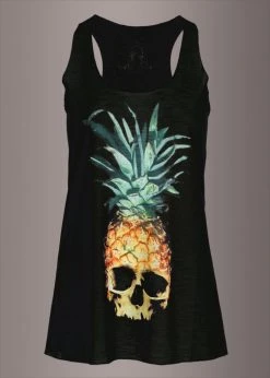 Pretty Attitude Pina Skulllada Pineapple Skull Loose Fit Tank Top Black Label