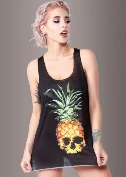 Pretty Attitude Pina Skulllada Pineapple Skull Loose Fit Tank Top Black Label