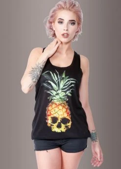Pretty Attitude Pina Skulllada Pineapple Skull Loose Fit Tank Top Black Label