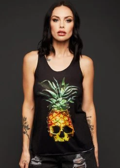 Pretty Attitude Pina Skulllada Pineapple Skull Loose Fit Tank Top Black Label