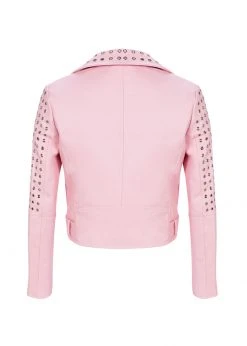 Pretty Attitude Studded Pink Faux Leather Moto Jacket White Label