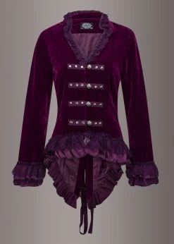 Pretty Attitude Witchy Woman Purple Velvet Steampunk Tail Jacket With Back Lacing