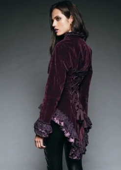 Pretty Attitude Witchy Woman Purple Velvet Steampunk Tail Jacket With Back Lacing