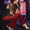 Pretty Attitude Rock Steady Red Leopard Animal Print Velvet Flare Pants Bell Bottoms Black Label