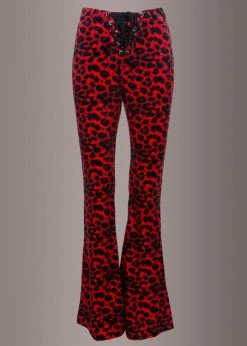 Pretty Attitude Rock Steady Red Leopard Animal Print Velvet Flare Pants Bell Bottoms Black Label