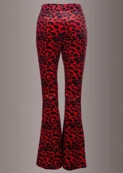 Pretty Attitude Rock Steady Red Leopard Animal Print Velvet Flare Pants Bell Bottoms Black Label