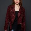 Pretty Attitude Red Leopard Print Faux Suede Moto Jacket Black Label
