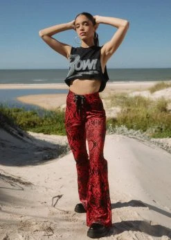 Pretty Attitude Red Rider Snakeskin Velvet Bell Bottoms Flared Pants