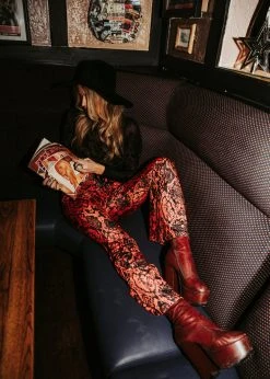 Pretty Attitude Red Rider Snakeskin Velvet Bell Bottoms Flared Pants