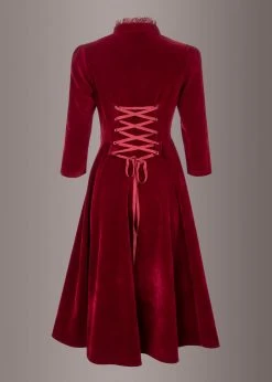 Pretty Attitude Still Loving You Burgundy Velvet High Collar Dress With Lace Details Black Label